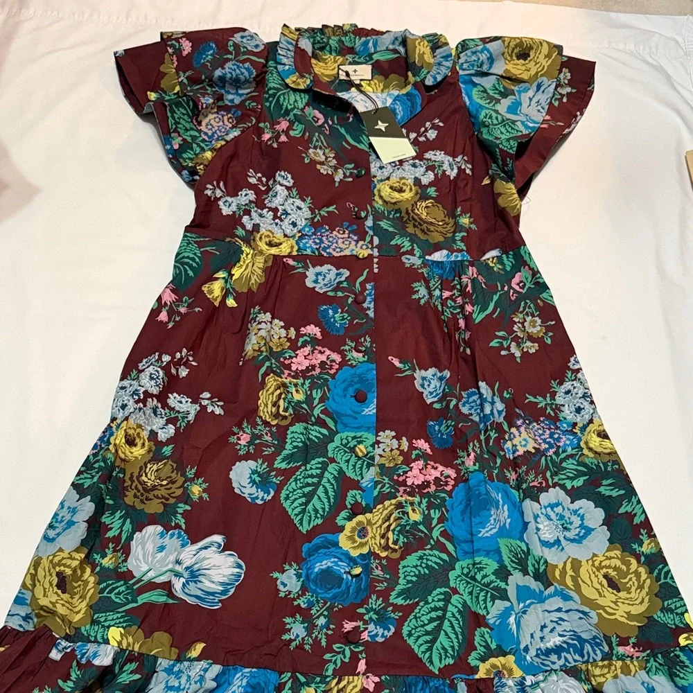 Tuckernuck Floral Alice Dress Oxblood Verdant 100% Cotton M NWT - Picture 4 of 6